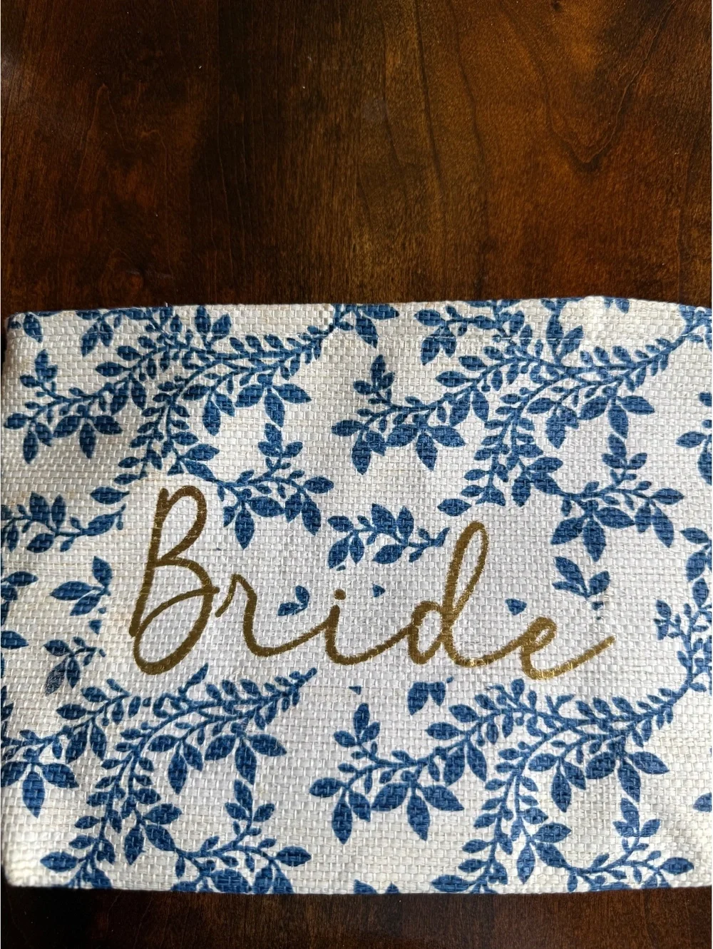 Shiraleah Chicago Bride Cosmetic Bag with Blue Leaf Print and Tassel